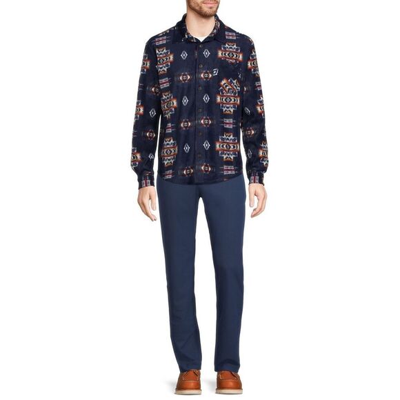 ✨Dixxon Flannel Co. Griffintown Aztec Men's Navy and White Fleece Sz L Shacket✨ - Picture 1 of 9